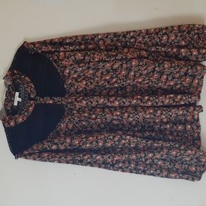 MAURICES Floral Blouse Long Sleeves Black Lace Yoke Sz L